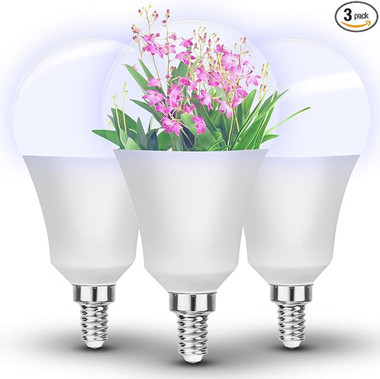 E12 Candelabra Small Base Grow Light Bulbs for Indoor Plants Full Spectrum 9W Grow Lamp 100W Replace with Blue Red 5000K LEDs for Seeds and Greens,Laboratory,Greenhouse,Garden,DIY Horticulture, 3 Pack