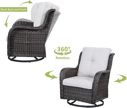 HUMMUH Outdoor Swivel Rocker Wicker Patio Chairs Set of 2, Rattan Rocking Chair Furniture Set (Brown/Beige)