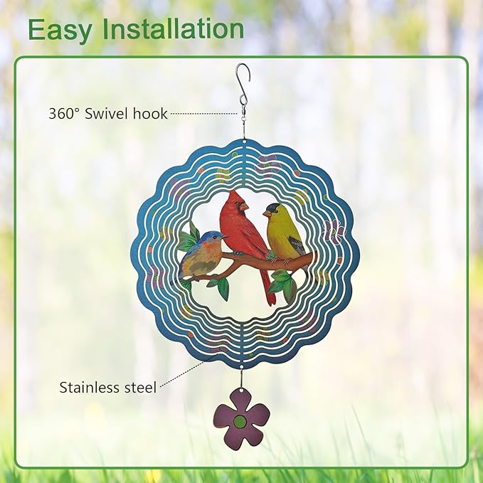 Birds Wind Spinner,Metal Wind Spinners for Outdoor,3D Double Sided Hanging Decor for Indoor,Outdoor,Unique Gifts for Women