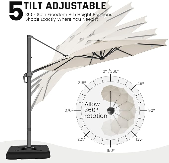 Hotime 10ft Patio Umbrella Outdoor Patio Windproof and Height adjustable, Heavy Duty Aluminum Round Offset Patio Umbrella Cantilever Pool Umbrella with 360°Rotation for Garden Deck Pool, Beige