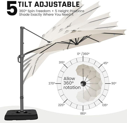Hotime 10ft Patio Umbrella Outdoor Patio Windproof and Height adjustable, Heavy Duty Aluminum Round Offset Patio Umbrella Cantilever Pool Umbrella with 360°Rotation for Garden Deck Pool, Beige