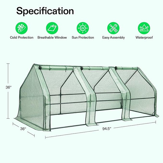 VIVOSUN Portable Mini Greenhouse 94.5x36x36-Inch Tunnels, PE Cover with Roll-up Zipper Door, for Indoor Outdoor or Garden Plant Growing