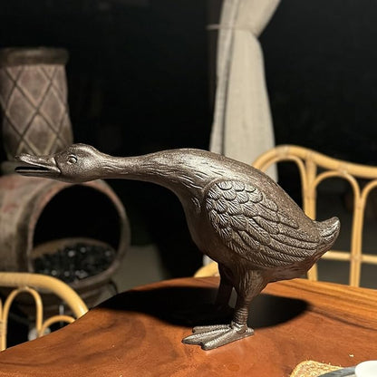 Vintage Cast Iron Goose Statue (18" Tall) - Handcrafted Feather Details, Realistic Garden Lawn Decor, Heavy Duty Outdoor Sculpture HC3267