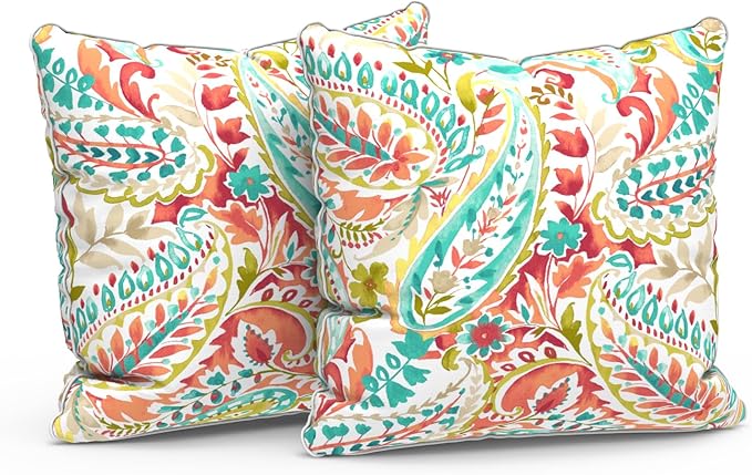 LVTXIII Set of 2 Patio Throw Pillows Waterproof 20"x20" Fade Resistant Outdoor Throw Pillows with Inserts, Fluffy Decorative Garden Toss Pillow Cushions for Home Patio Coach Sofa Use, Pretty Paisley