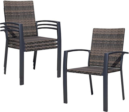 Outdoor Dining Chairs Set of 4, Stackable Patio Chairs with Woven Rattan Back & Seat, Perfect for Patio, Garden, or Deck, Rattan Gray Brown