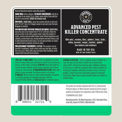 Grandpa Gus's Natural Pest Killer Spray, Ready-to-Use Indoor and Outdoor Insect Control, Kills Ants, Roaches, Spiders, Fleas, Ticks, Hornets, Wasps and More, Safe for Kids and Pets, 16 fl oz