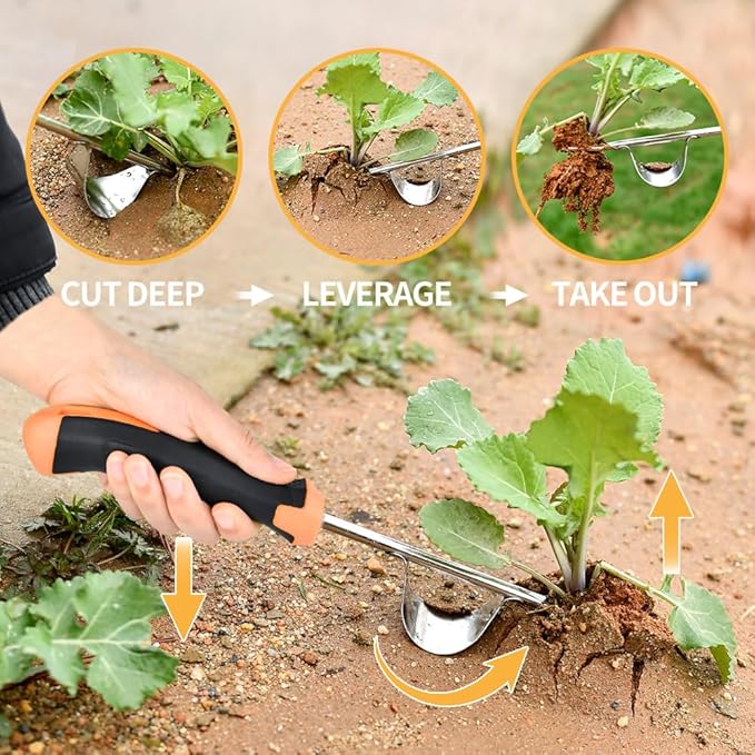 2025 Weed Puller Tool, 3 Pack New Garden Stainless Steel Weeder Tool Hand Weeder Tool,Multi-Purpose Weed Remover Tool Weeding Tools for Gardening(Rubber Handle)