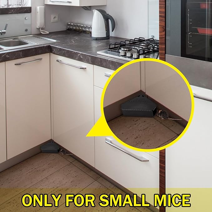 Qualirey 4 Pcs Mice Station with Key Triangle Bait Station Reusable Rodent Trap Bait Box, Keeps Children and Pets Safe Indoor & Outdoor, Bait Not Included, Suitable for Small Mice (Black)