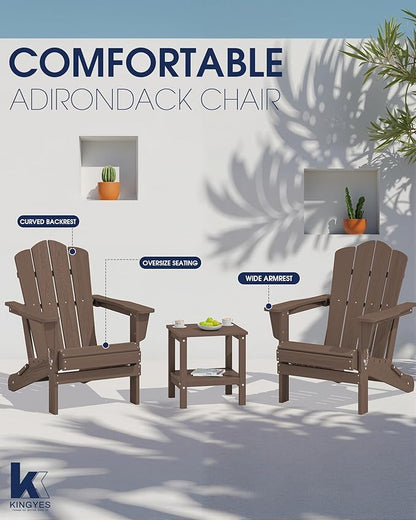 KINGYES Folding Adirondack Chair Set of 2, HDPE All-Weather Folding Adirondack Chair, Brown