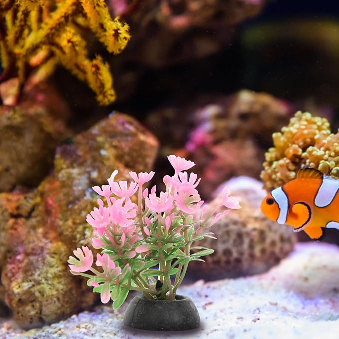 20pcs Fish Tank Decorations Set Aquarium Plants, Colorful Artificial Decor - Mini Plastic Water Plants Grass Accessories for Betta Goldfish Turtle, Random Color