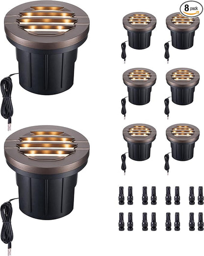Ground Well Lights, Landscape LED Low Voltage Inground Lights, Outdoor Waterproof IP67, 12V Wired Aluminum Grille On Top ORB for Backyard Wall 6W 350LM 8 Pack