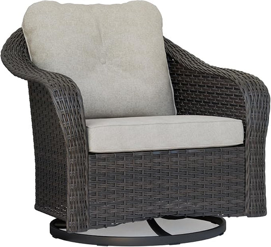 Wicker Swivel Rocking Chairs - Outdoor Brown Wicker Swivel Glider Chair Outdoor Rocking Chair with Water-Resistant Cushions, Beige