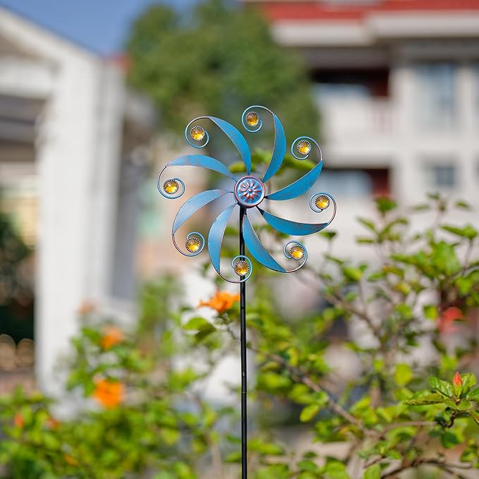 Stargarden Wind Spinner, Metal Outdoor Wind Sculptures & Spinners, Small Garden Pinwheels for Yard and Garden Decor Blue