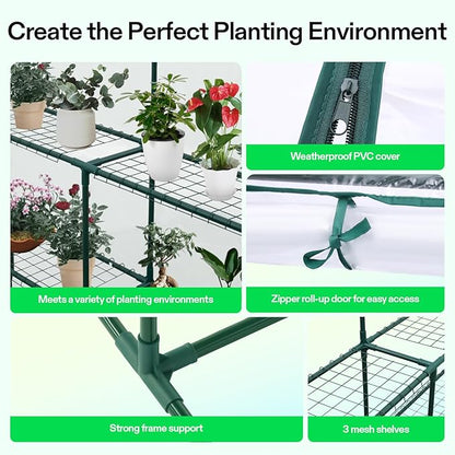 VIVOSUN 57x57x77-Inch Transparent Mini Walk-in Green House with Window and Anchor, Plant Garden Hot House 2 Tiers 8 Shelves, 4.7 x 4.7 x 6.4 FT