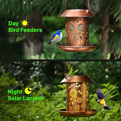 2pack Solar Bird Feeders Outdoors Hanging Metal Bird Feeder Chewproof Waterproof Dragonfly Lantern Decorative Garden, Patio, Landscape, Gifts for Women Birds Lovers