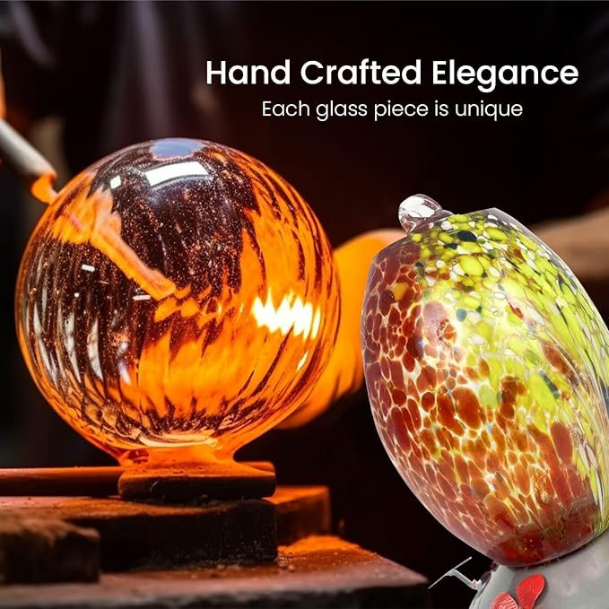 Nature Gear Hummingbird Feeder, Hanging-Mount Glass Hummingbird Feeders for Outdoors, Hand-Blown Glass Feeder with Ant Moat for Garden Hummingbirds, Easy to Clean & Rust Resistant, Volcano Red