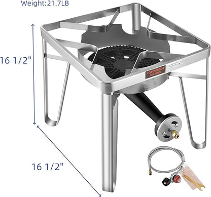 ARC 52QT Stainless Steel Turkey Fryer Pot and Burner Kit, Propane Burners, Tamale Steamer Pot with Basket, Steamer Rack, for Outdoor Cooking, Seafood Boil, Crawfish Boil, Home Brewing