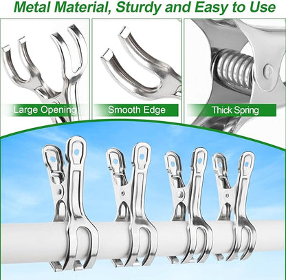 Upgrade Large Garden Clips, Stainless Steel Greenhouse Clamps for 3/4'', 1'', 2'' Pipes, Strong Grip Garden Clamps for Greenhouse Hoop, Heavy Duty Row Cover Clips for Netting, 24PCS