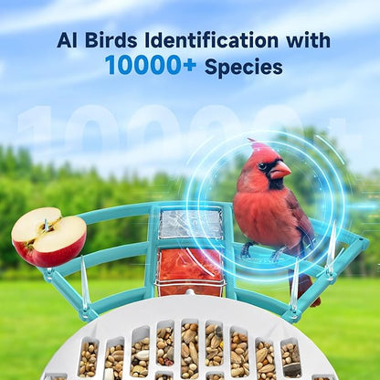 Smart Bird Feeder with Camera, 2K HD Smart Bird House with Camera,Solar Powered,Instant Arrival Alerts,AI Identify Birds Species,SD/Cloud Storage,Ideal Gift for Bird Lovers,Dad,Mom(2.4G WiFi Only