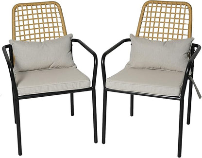 Rattan Patio Chairs and Rectangle Table Set of 6 with 63"x38" Handpainted Table and Swivel, Stackable Chairs All-Weather for Outdoor, Balcony, Backyard, Deck