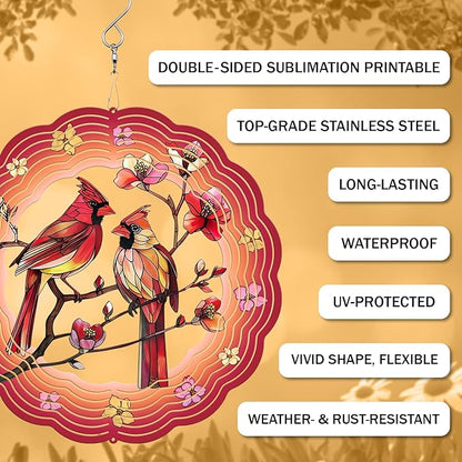 Cardinal Wind Spinner, 3D Hanging Stainless Steel Garden Spinner, Wind Spinner Hanging for Outdoor & Indoor Décor, Unique Gifts for Yard Garden Decoration or Patio Décor