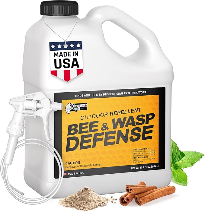 Exterminator’s Choice Bee Exterminator & Wasp Defense - 125 fl oz Cinnamon Scent - Natural Essential Oil Formula Keeps Bees Away Outside - Safe for Kids & Pets - Made in USA