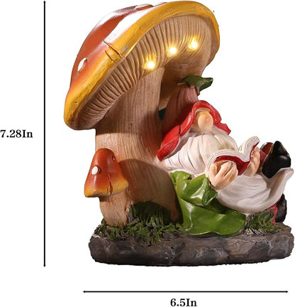 Garden Gnomes Statues Outdoor Decor Outside Yard Art Mushroom Solar Light Funny Gnome Figurine for Yard Patio Gifts for Mom Women (Multicolor)