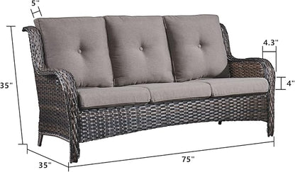Rilyson 5 Piece Outdoor Patio Furniture Set - Rattan Wicker Patio Conversation Sets with 2 Swivel Rocker Chairs,2 Ottomans and 1 Sofa for Outside Porch Deck Backyard(Brown/Grey)