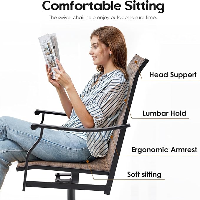 Soohow Swivel Outdoor Dining Chairs Set of 8, Patio Swivel Dining Chair with Textilene Fabric, Outdoor Metal Armchair All Weather Resistant, Ergonomic Comfort, Perfect for Patio, Backyard, Balcony