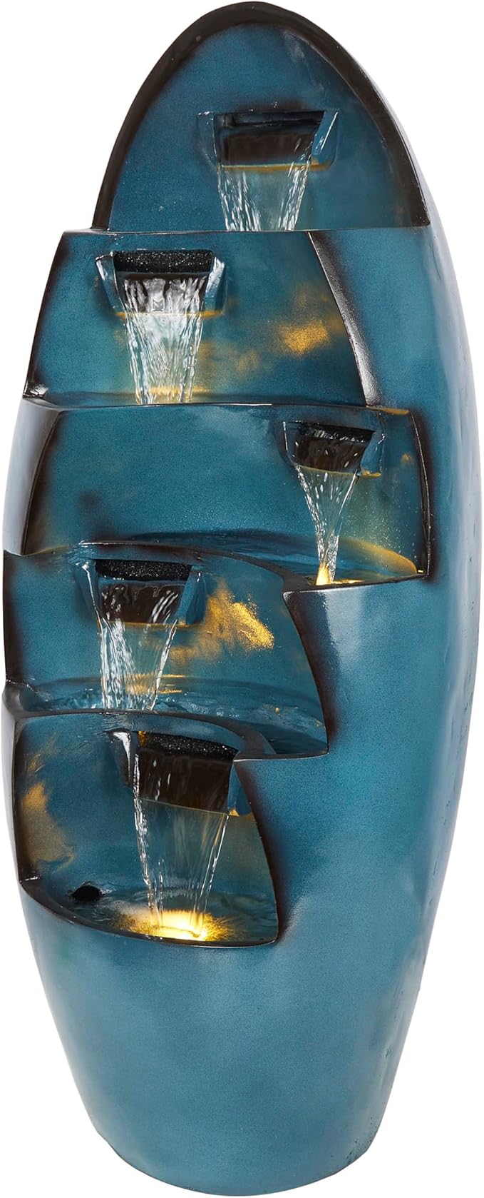 Alpine Corporation TZL382 39" 5-Tier Cascading Waterfall Fountain with LED Lights – Outdoor Water Feature for Garden, Patio, Yard, and Deck, Blue