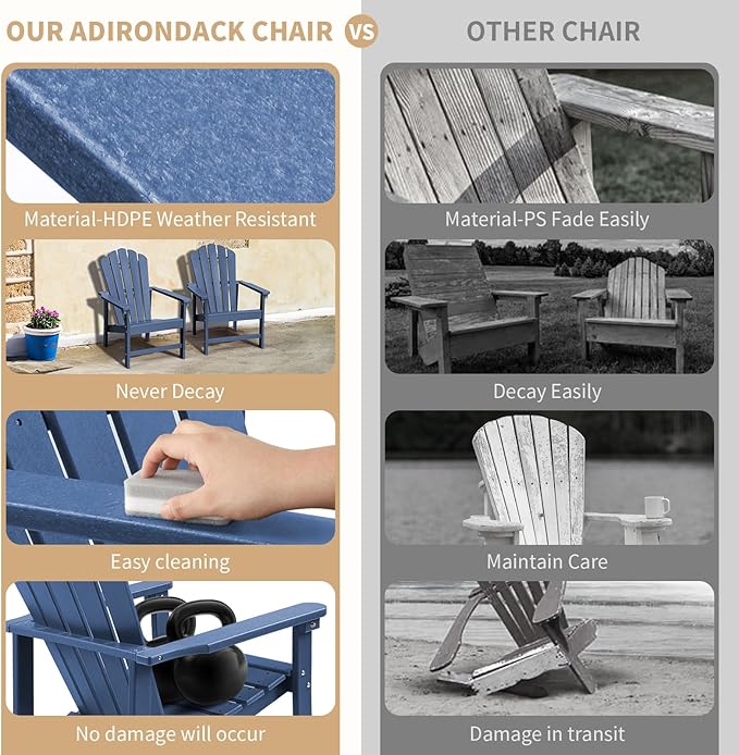 Stackable Adirondack Chairs Set of 2, Space Saving HDPE All-Weather Fire Pit Chair for Outdoor Lawn Porch Deck