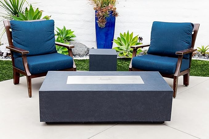 AMS Creations | Chelsea 55 inch Rectangular Wavy Dark Gray Concrete GFRC Propane Gas Fire Table Pit