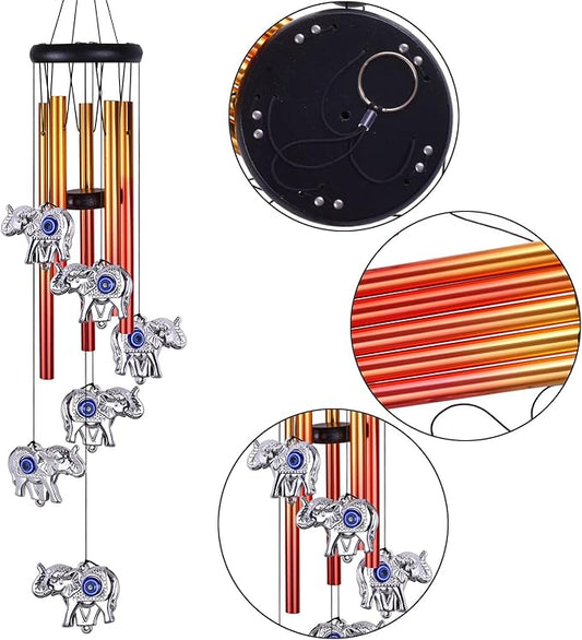Blue Evil Eye Elephant Wind Chimes Outdoor Decor, Mobile Evil Eye Wind Catcher, Evil Eye Elephant Wind Bells, Blue Evil Eye Amulet Wind Chimes for Home, Gift for Mom, Balcony, Patio, Garden Decoration