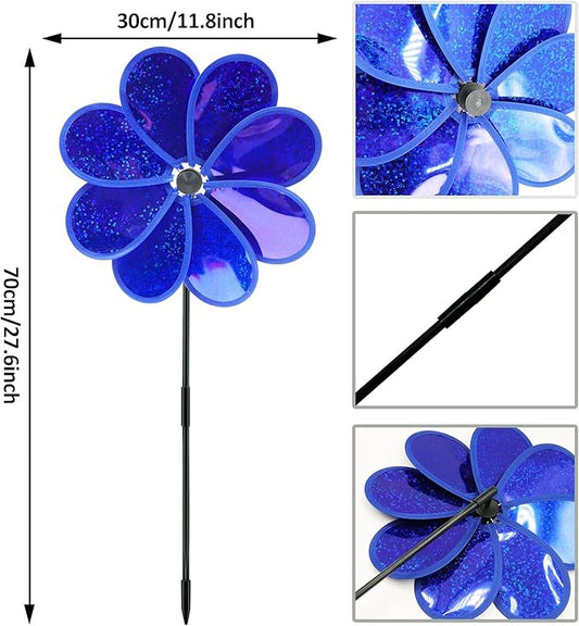 4PCS Flower Wind Spinner Sparkly Lawn Pinwheel 11.8 inch Colorful Rainbow Garden Windmill for Garden, Party, Outdoor, Yard Decor