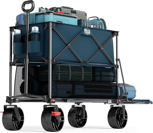 TIMBER RIDGE 400L Large Capacity Folding Double Decker Wagon with Brakes, 54" Extra Long Extender Wagon Cart, 450lbs Heavy Duty Collapsible Cart, All-Terrain Big Wheels for Camping, Sports, Shopping
