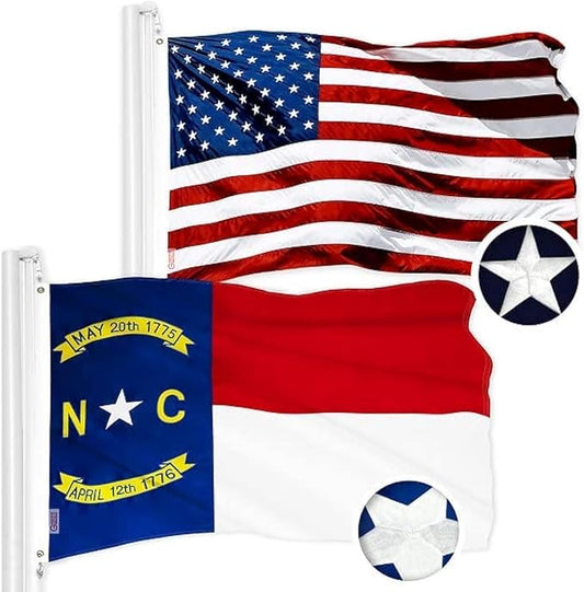 G128 Combo Pack: USA American Flag 3x5 Ft Embroidered Stars & North Carolina State Flag 3x5 Ft Embroidered