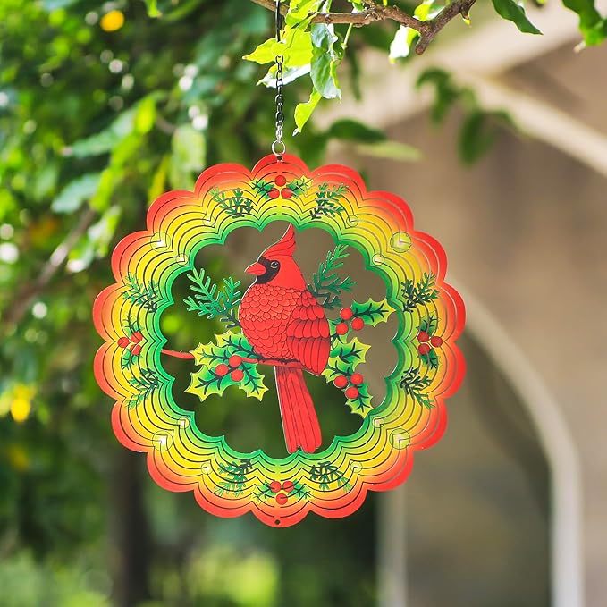 Cardinal Wind Spinners Cardinal Gifts for Women/Men 12 inch 3D Stainless Steel Hanging Wind Spinner Metal Wind Catchers Kinetic Sculpture for Indoor/Outdoor Decor, Yard Art, Garden Decorations