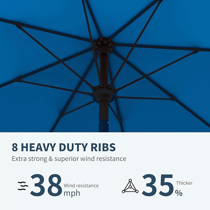 PatioKingdom Auto-Tilt 9FT Patio Umbrella Outdoor with 8 Sturdy Fiberglass Ribs,Market Table Umbrella for Pool,Backyard,Deck and Garden