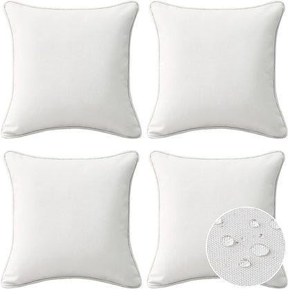 Decorative Outdoor Water Repellent Throw Pillows with Inserts, Set of 4, 20" x20" Pillows for Patio, Backyard, Bed, Couch, and Patio Furniture, Linen
