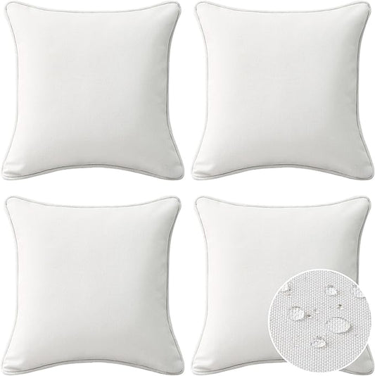 Decorative Outdoor Water Repellent Throw Pillows with Inserts, Set of 4, 20" x20" Pillows for Patio, Backyard, Bed, Couch, and Patio Furniture, Linen