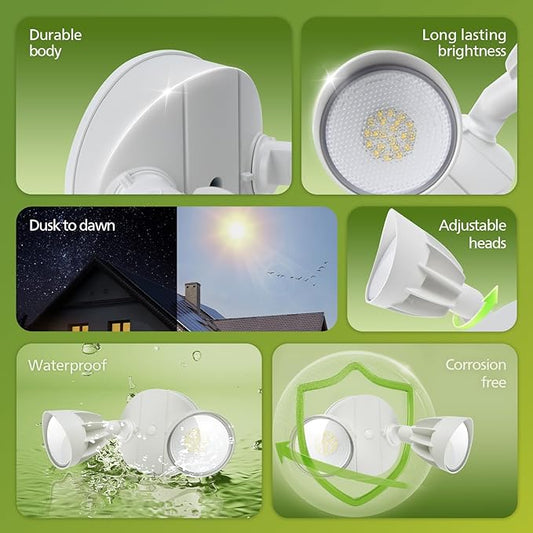 Philips Dusk to Dawn 44W 3500LM LED Security Flood Lights Outdoor, 5000K Daylight, Wet Location, Dual Adjustable Heads Aluminum Wall Light for Yard Garage Porch