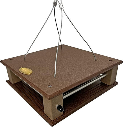 DutchCrafters Poly Gilbertson Large Covered Blue Bird Feeders for Outdoors Hanging, Bluebird Feeder for Mealworms - Amish USA Made (Milwaukee Brown & Weatherwood)