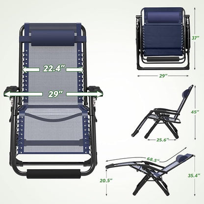 ZENPETIO 29In XL Zero Gravity Chair w/Cushion, Zero Gravity Recliner Lounge Chair for Indoor and Outdoor, Reclining Camping Chair for Lawn, Anti Gravity Chair with Cup Holder and Footrest, 440LBS