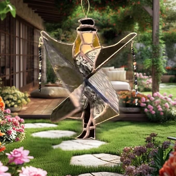 Dancing Lady Stained Glass Spinner, Stained Glass Suncatcher Decor, Decorative Wind Spinner for Window, Garden, Porch, Home Decoration (3PCS)