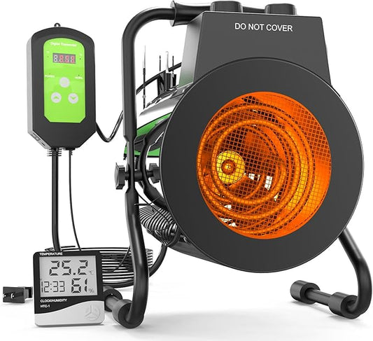 Greenhouse Heater with Thermostat - Portable Patio Outdoor Heater for Green House, Overheating Protection, Fast Heating, Garage Outdoor Use, Silver, X-Large