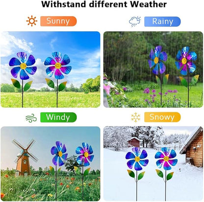 Viveta 2 Pack Garden Wind Spinners, 35.4 "Flower Metal Windmill,Pink and Blue Wind Sculpture,Pinwheels for Yard and Garden