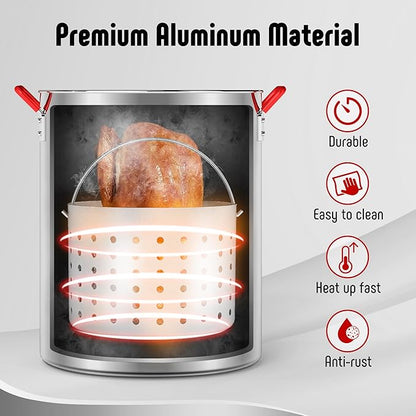 30 Qt Aluminum Turkey Fryer Pot with Stockpot Basket & 50,000 BTU Propane Gas Burner, Outdoor Deep Fryer & Seafood Boil Pot-Outdoor Cooker for Crawfish, Crab, Shrimp and Frying