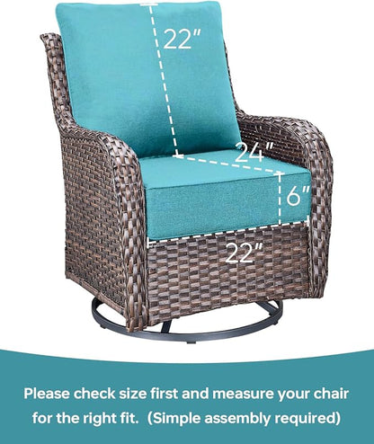 Luxury 22x24/22x25 6-Inch Outdoor Chair Cushions Set of 4 - Heavy Duty Water-Resistant Comfortable Cushion for Patio Furniture Dining Rocking Chairs Loveseat L-Shape Sofa - Turquoise