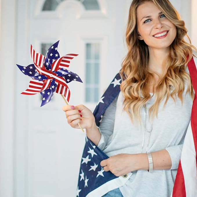 HOOSUN 12Pcs American Flag Patriotic Pinwheels for Yard and Garden,Red White and Blue Pinwheels Patriotic Decorations,Garden Wind Spinners Outdoor Veterans Day Decorations Pinwheel for Kids,Lawn,Patio