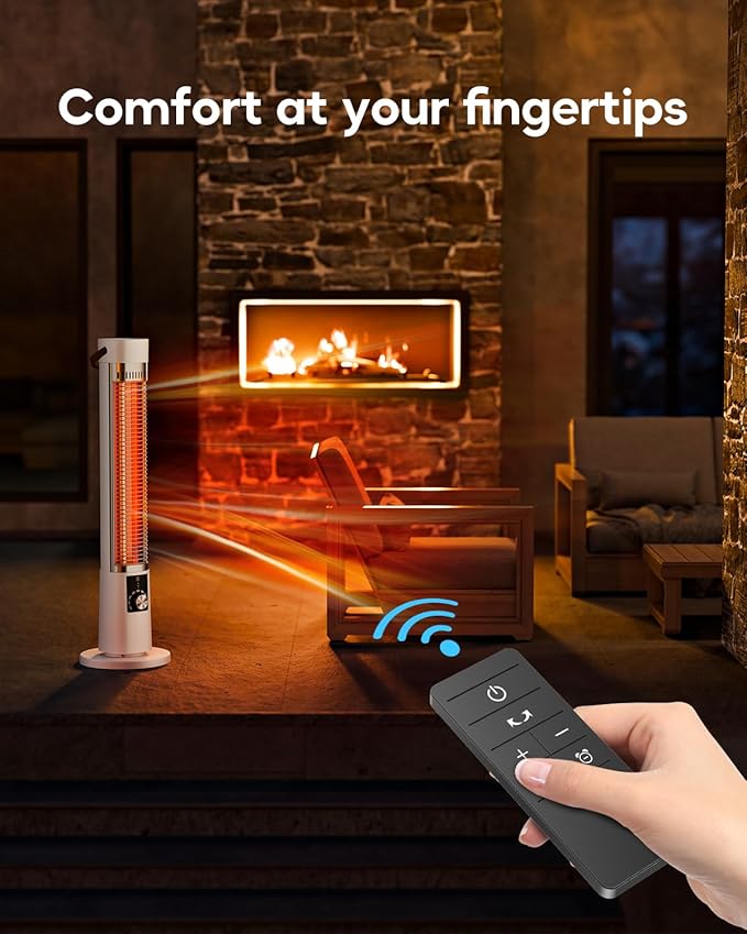 Patio Heater for Outdoor Use, 32" Electric Space Heater Indoor, Portable Infrared Heater with 60-Degree Oscillation, Timer, Remote, for Patio, Gazebo, White